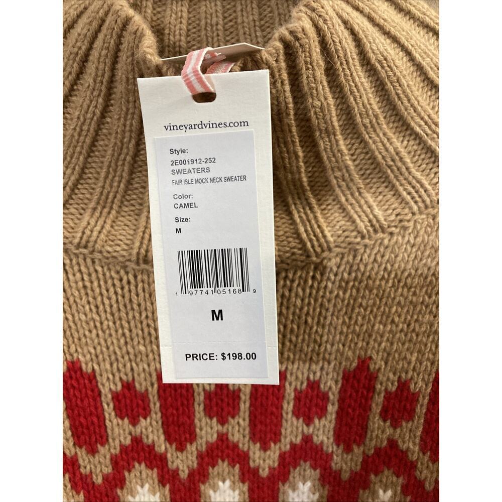 Vineyard Vines Merino Wool Blend Fair Isle Sweater Sz M New Camel Mock Neck $198 - Picture 5 of 9